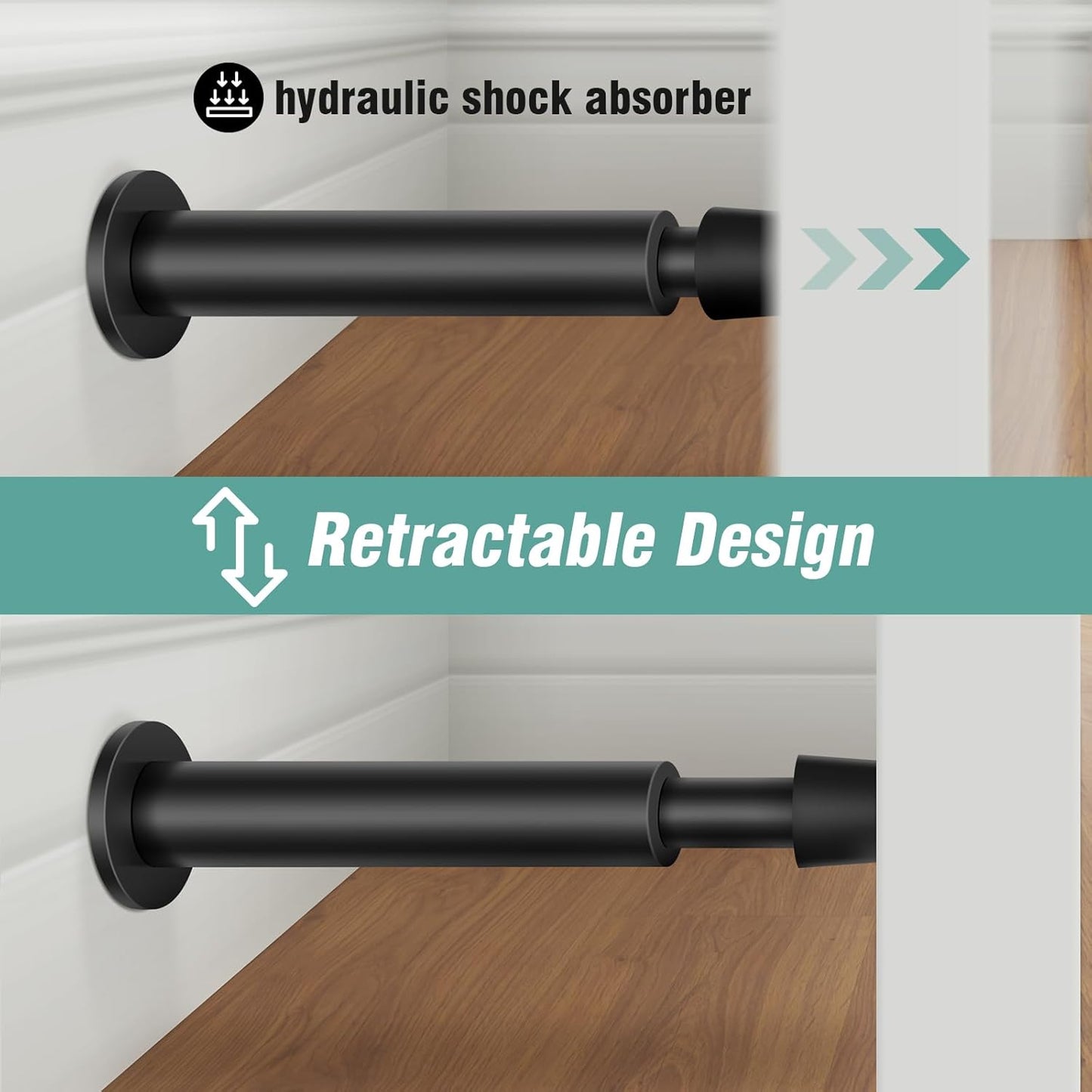 KOLAKO Door Stopper, 8 Pack Black Door Stops, 4.4 Inch Spring Door Stoppers for Bottom of Door with Soft Rubber Tip, Modern Door Stop Bumpers for Wall Protector