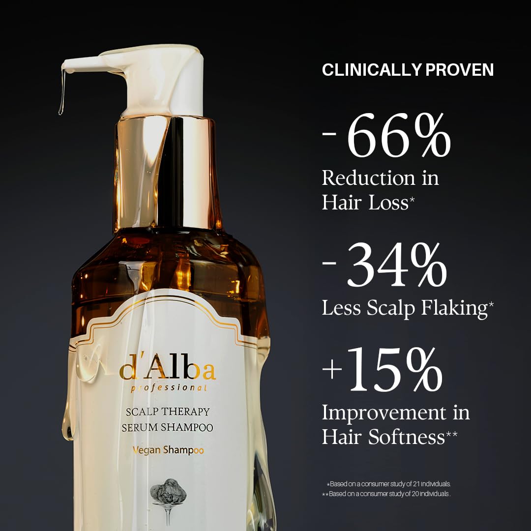 d'alba Piedmont Professional Repairing Scalp Therapy Serum Shampoo 275ml, Mild and Vegan Formula, Gentle Hair and Scap Treatment