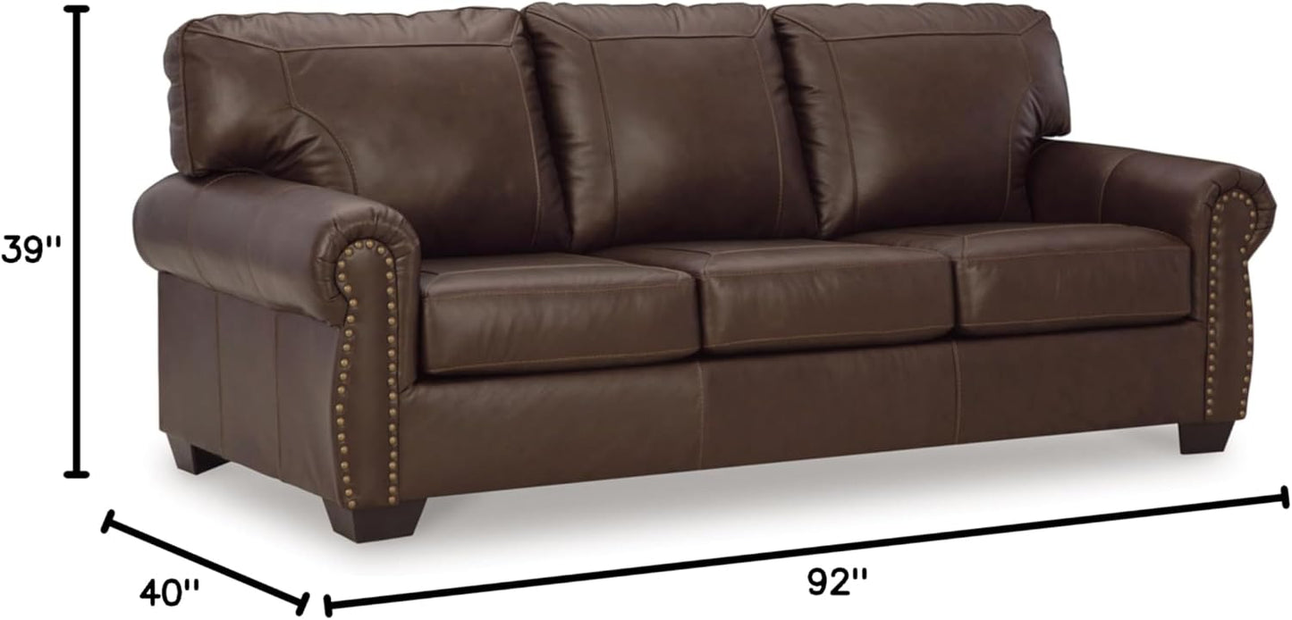 Signature Design by Ashley Colleton Classic Leather Match Sofa with Nailheads, Dark Brown - Retail $1057