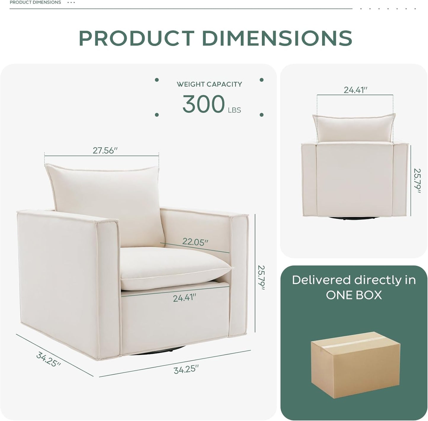 NEW - Swivel Accent Chair Set of 2,34'' Wide Upholstered Arm Chair with Plump Back Pillow, Modern Sofa Living Room Chair for Bedroom, Corner, Reading Nook-Classic Beige - Retail $499