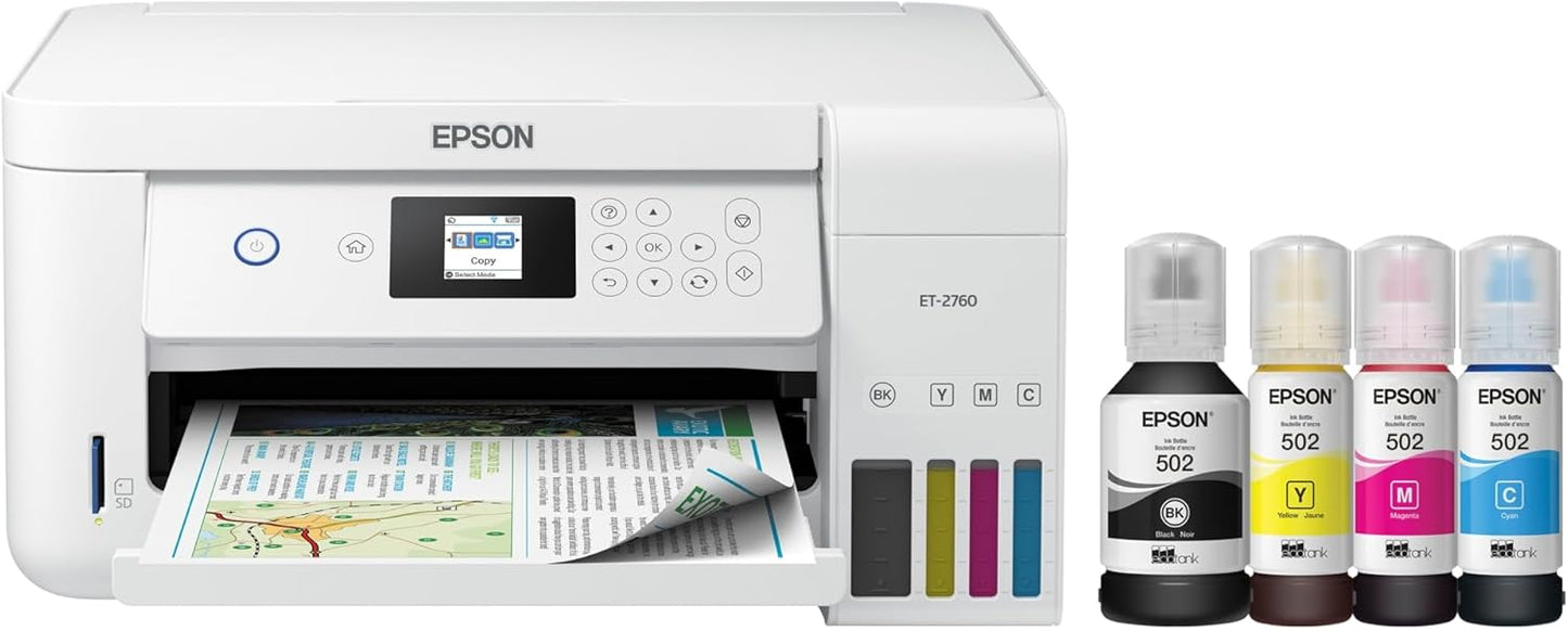 Epson EcoTank ET-2760 Wireless Color All-in-One Cartridge-Free Supertank Printer with Scanner and Copier - Retail $290