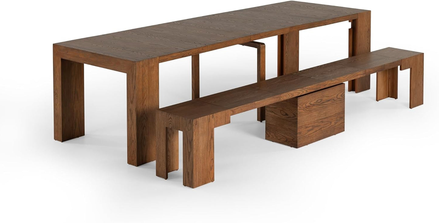 NEW - Transformer Table Expandable Dining Set for 2 to 12, Solid Wood Extendable Kitchen Table, Space-Saving Furniture, Small to Large Adjustable Dining Set with Bench- Retail $1899