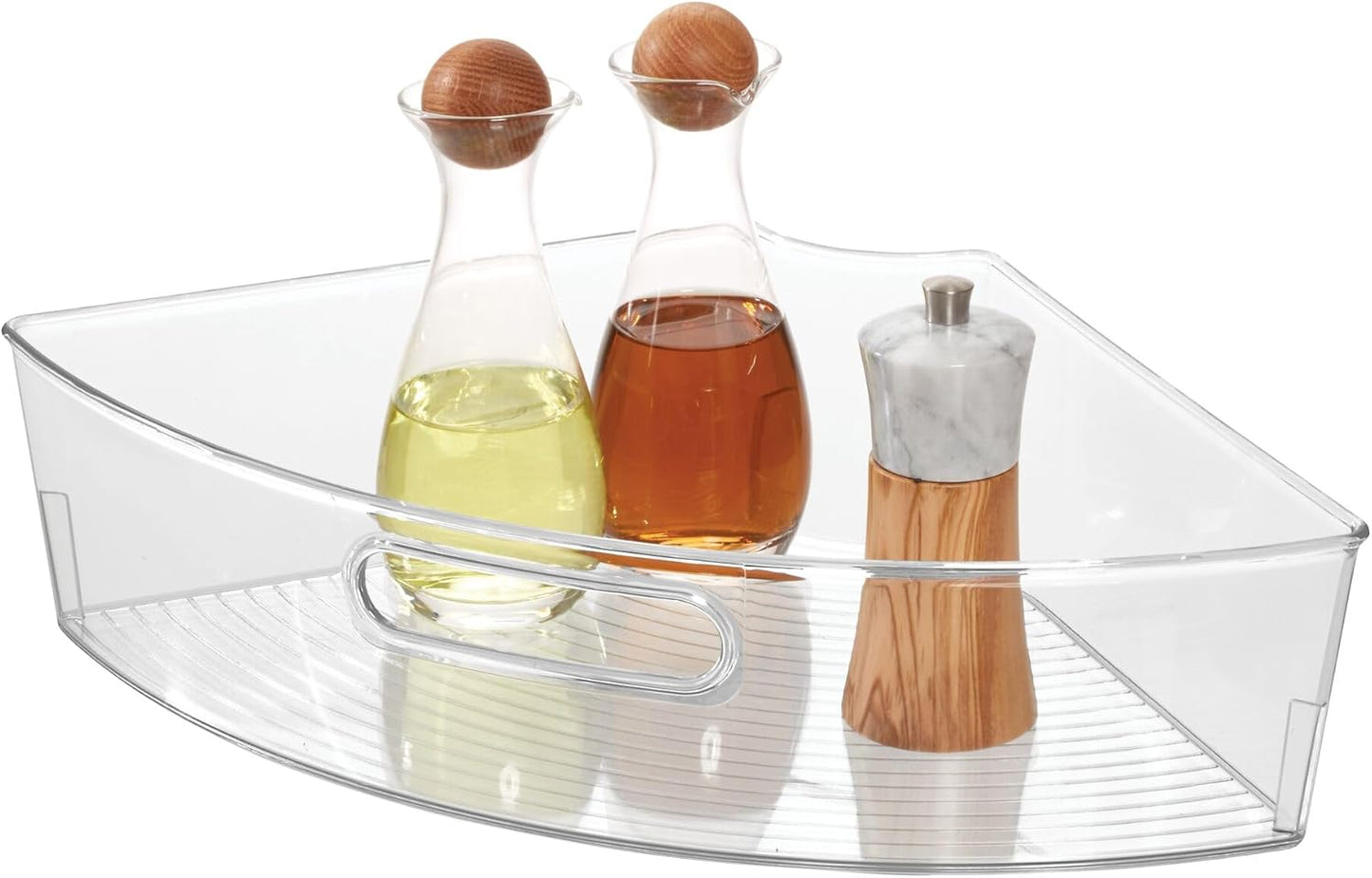 iDesign Lazy Susan 1/4 Wedge Organizer Bin with Handle for Corner Cabinet - Clear - Made in USA