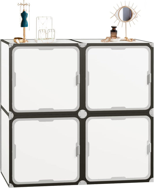 NEW - NeuType Cube Storage Organizer with Doors, 4-Cube Storage Shelves, Closet Storage Shelves Bookshelf Toy Organizer Cabinet, Multifunctional Storage Cubes Organizer Shelves, White - Retail $33