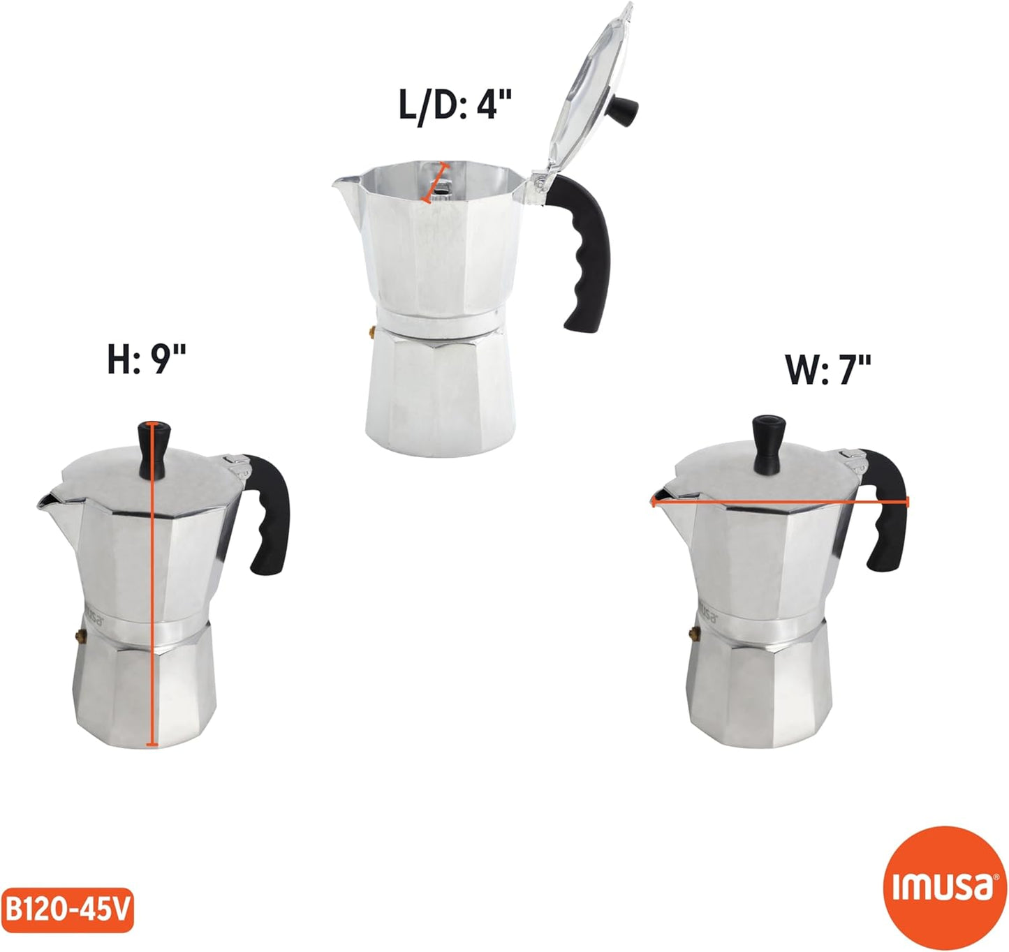 IMUSA 12-Cup Stovetop Espresso Maker, Cast Aluminum Coffee Maker, Cuban Coffee Brewer, Moka Pot Style, Portable Coffee Maker for Home, Camping, or Travel