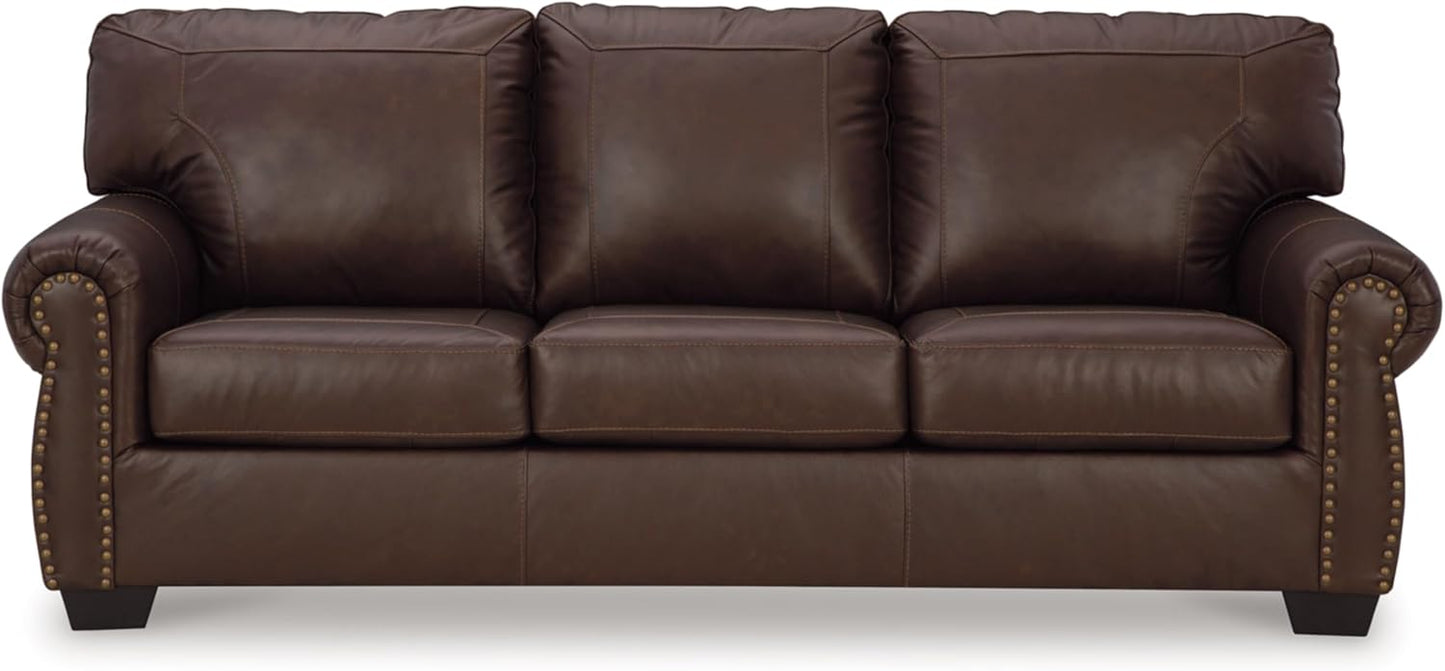 Signature Design by Ashley Colleton Classic Leather Match Sofa with Nailheads, Dark Brown - Retail $1057