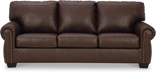 Signature Design by Ashley Colleton Classic Leather Match Sofa with Nailheads, Dark Brown - Retail $1057