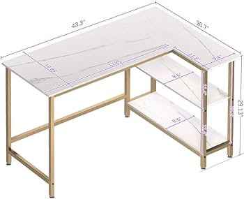 WOODYNLUX Computer Desk with Shelves, 50 Inch Gaming Writing Desk, Study PC Table Workstation with Storage for Home Office, Living Room, Bedroom, Metal Frame, White - Retail $56