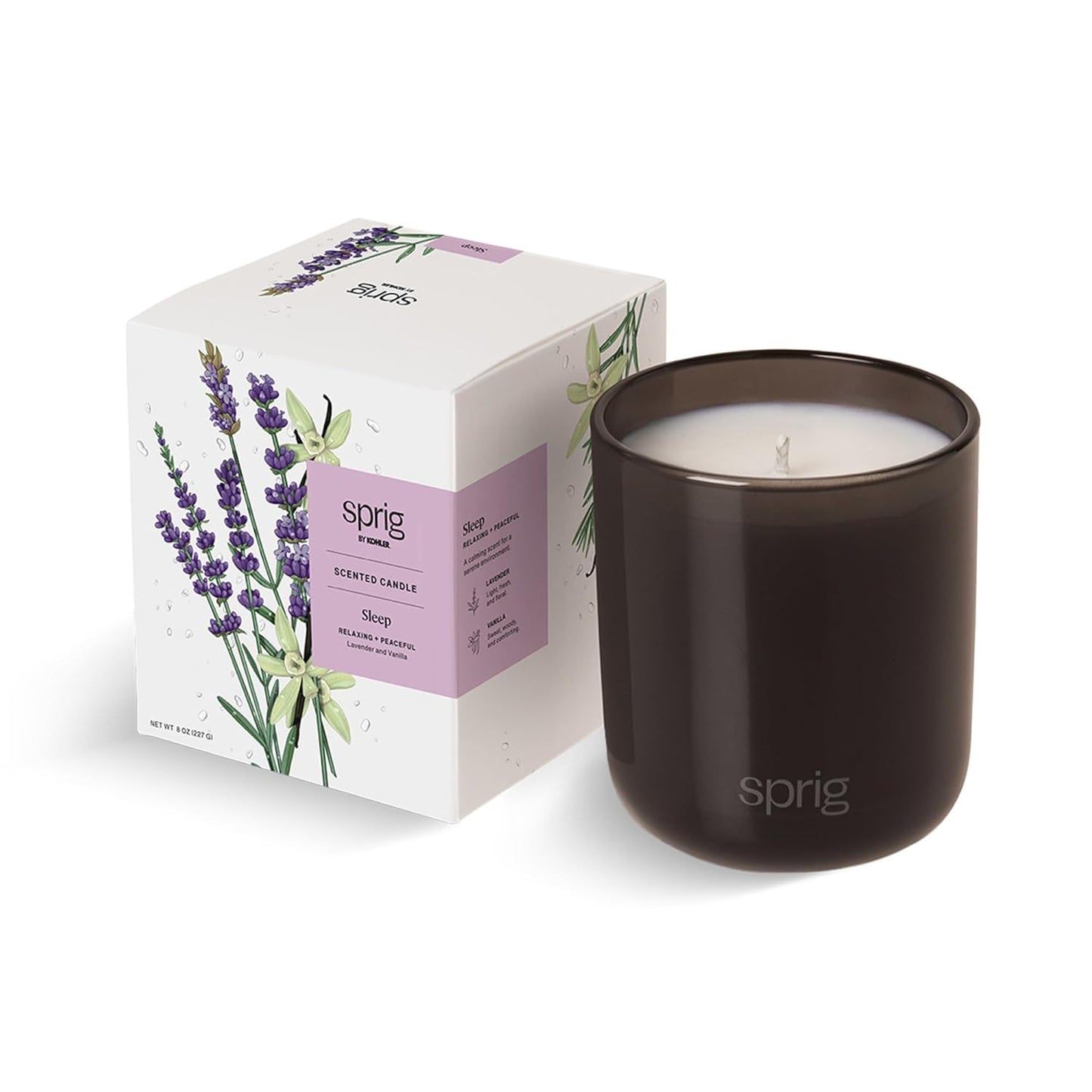 Sprig by Kohler Sleep Aromatherapy Candle with Lavender and Vanilla, 100% Natural Soy-Coconut Wax, 8 oz