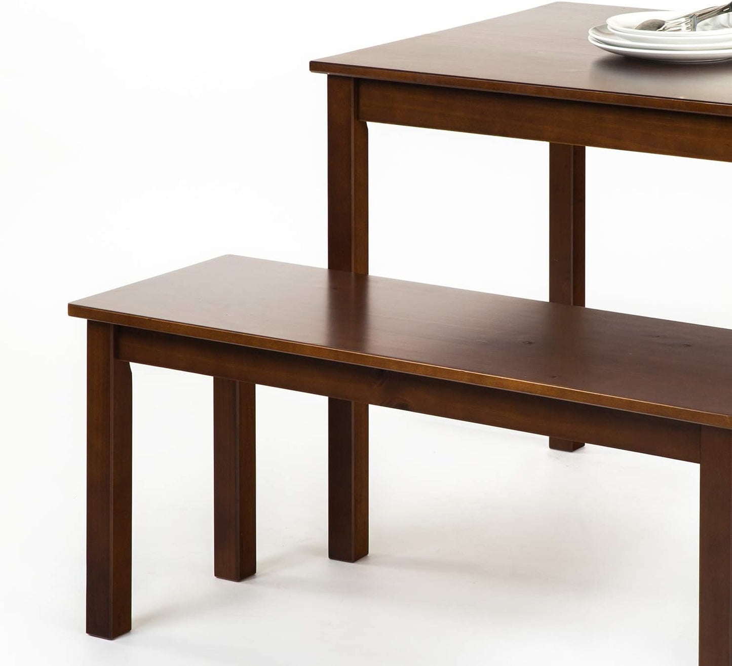 NEW - Zinus Juliet Espresso Wood Dining Table, Two Benches, Table and Bench Set - Retail $177