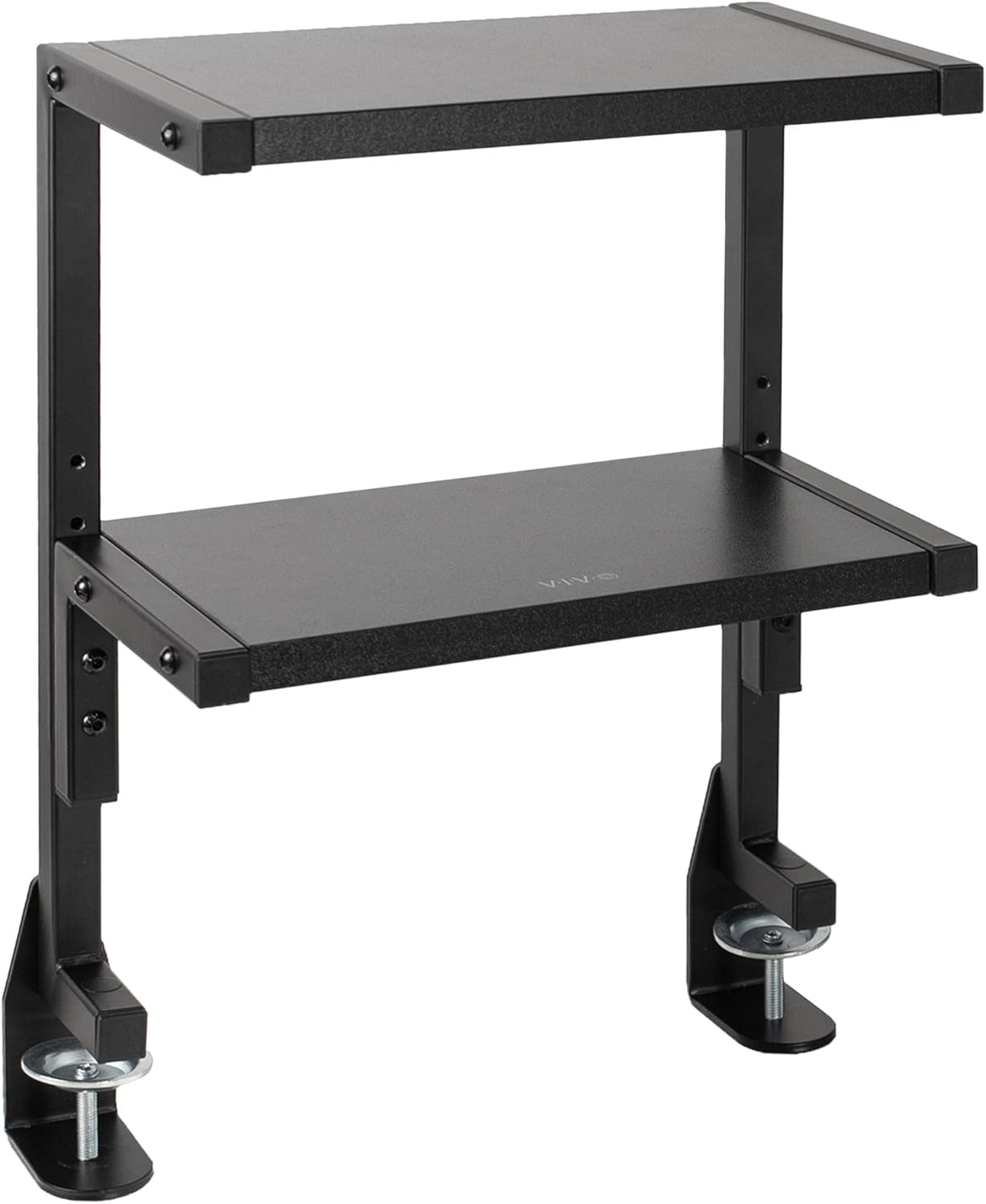 VIVO Clamp-on 13 inch Above or Below Desk 2-Tier Shelving Unit for Table Accessories, Gaming Devices, and More, Storage Tray, Desktop Organizer, Black, STAND-SHELF2C - Retail $40