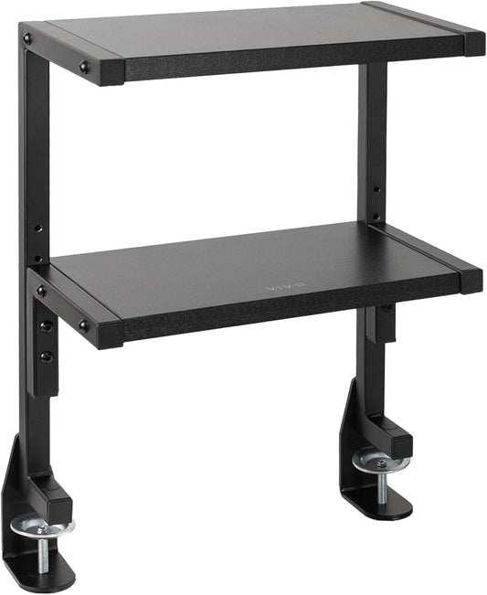VIVO Clamp-on 13 inch Above or Below Desk 2-Tier Shelving Unit for Table Accessories, Gaming Devices, and More, Storage Tray, Desktop Organizer, Black, STAND-SHELF2C - Retail $40