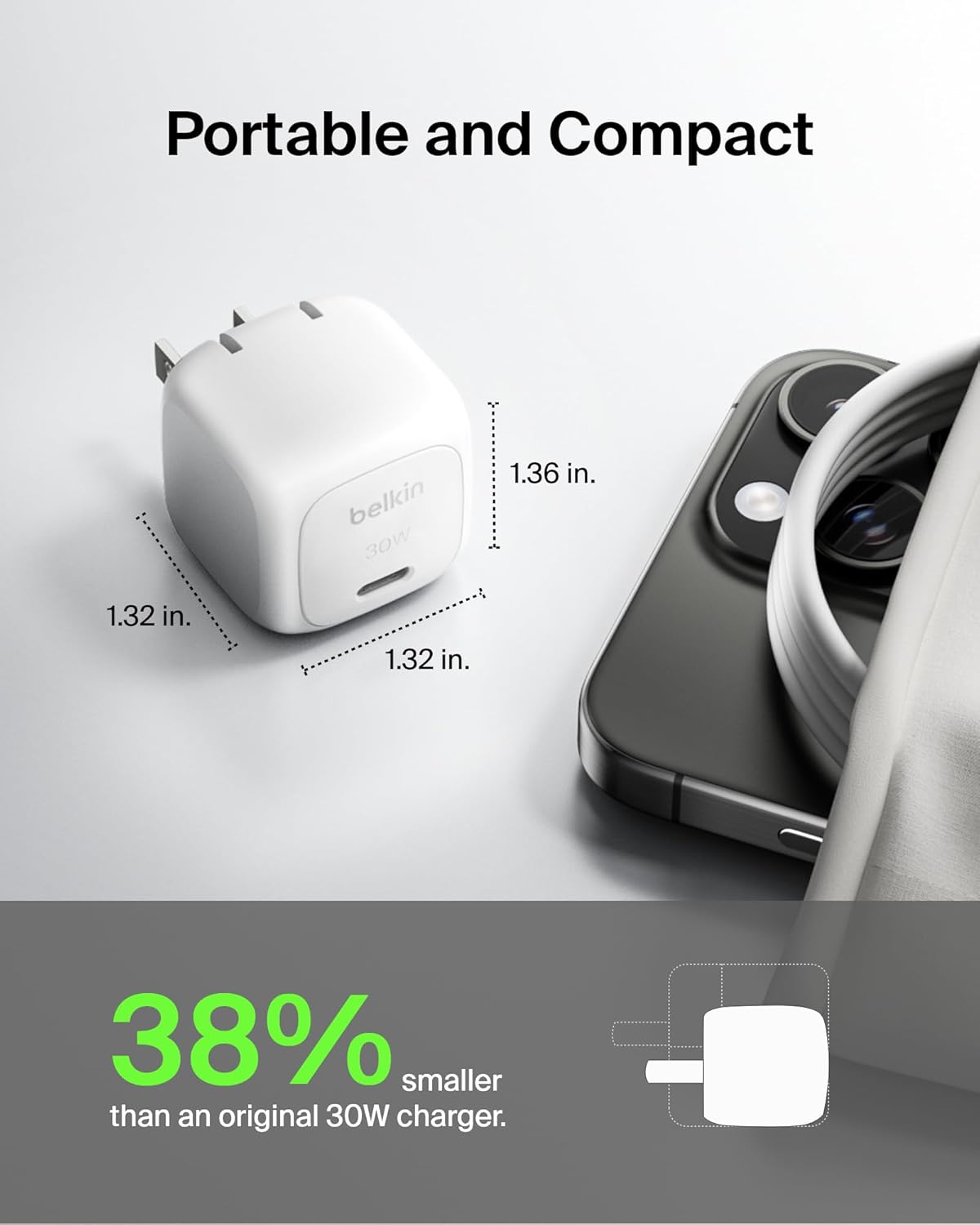 Belkin USB C Charger Block 30W, USB-C PD Super Fast Charging for Apple iPhone 17, Air, Pro, Pro Max, Samsung Galaxy S25, Galaxy S24, iPad, AirPods, Nintendo Switch 2, Google Pixel 10, etc. - White