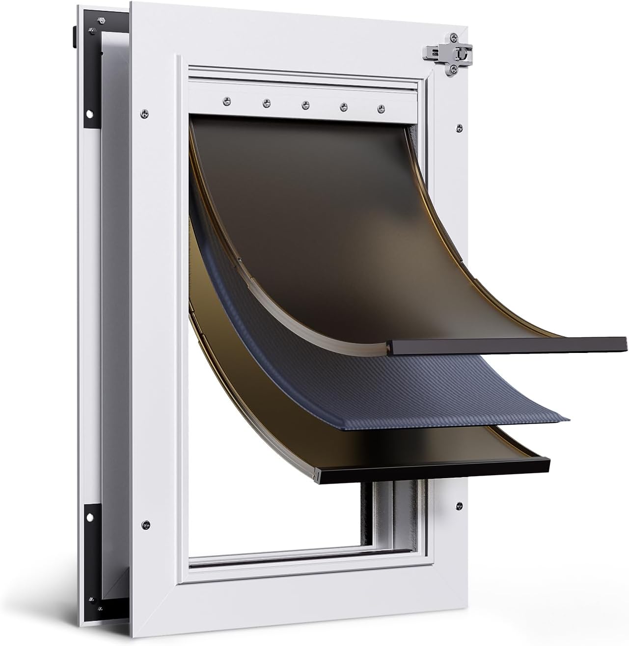 Dog Door for Door All Aluminum Alloy 3 Flaps White, Medium Doggy Doggie Door, Cat Door Heavy Duty Pet Door for Dogs, Insulation Flap and Lockable Closing Panel, Durable Rust Resistant, Pet Up to 45lb