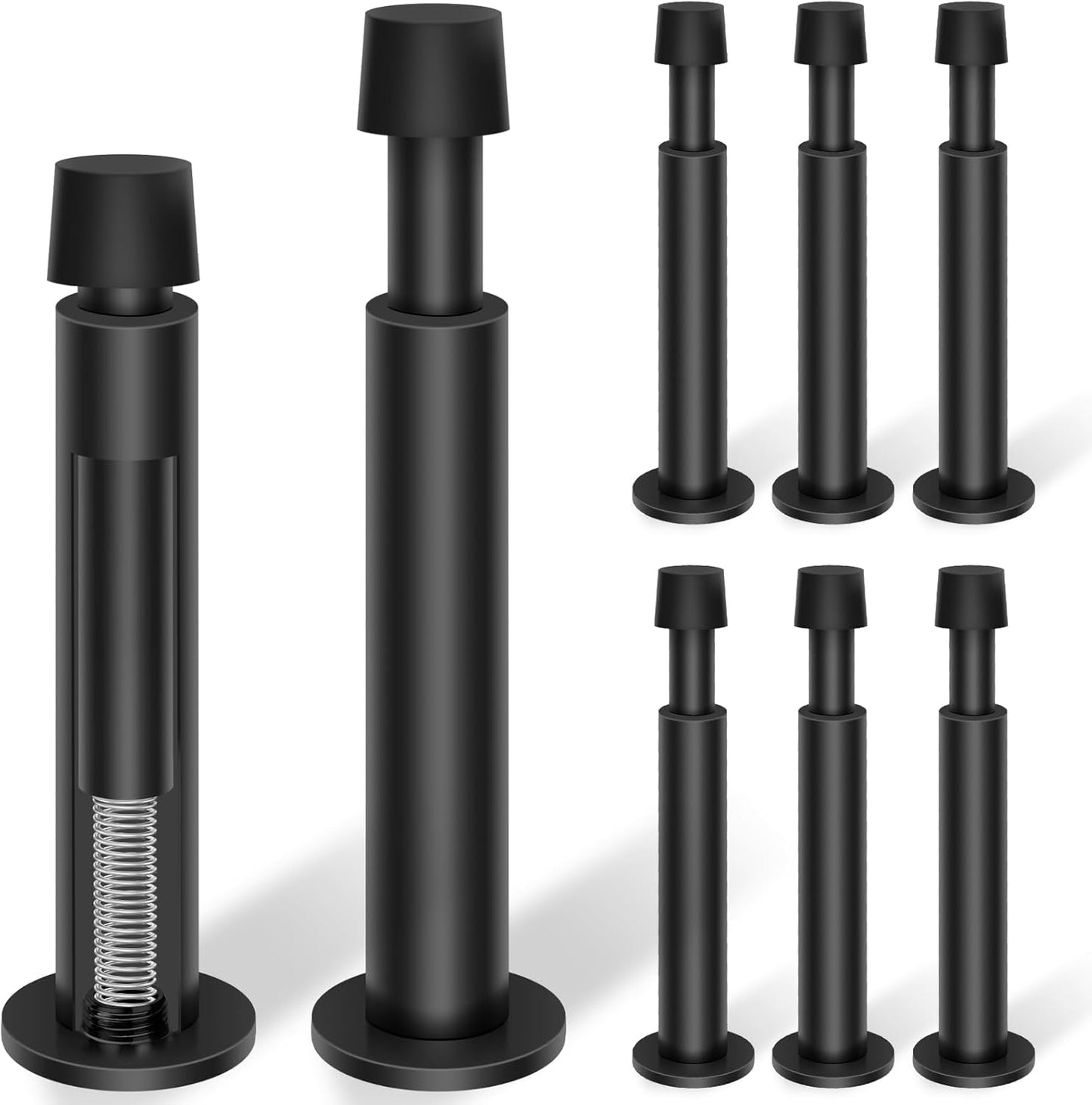 KOLAKO Door Stopper, 8 Pack Black Door Stops, 4.4 Inch Spring Door Stoppers for Bottom of Door with Soft Rubber Tip, Modern Door Stop Bumpers for Wall Protector