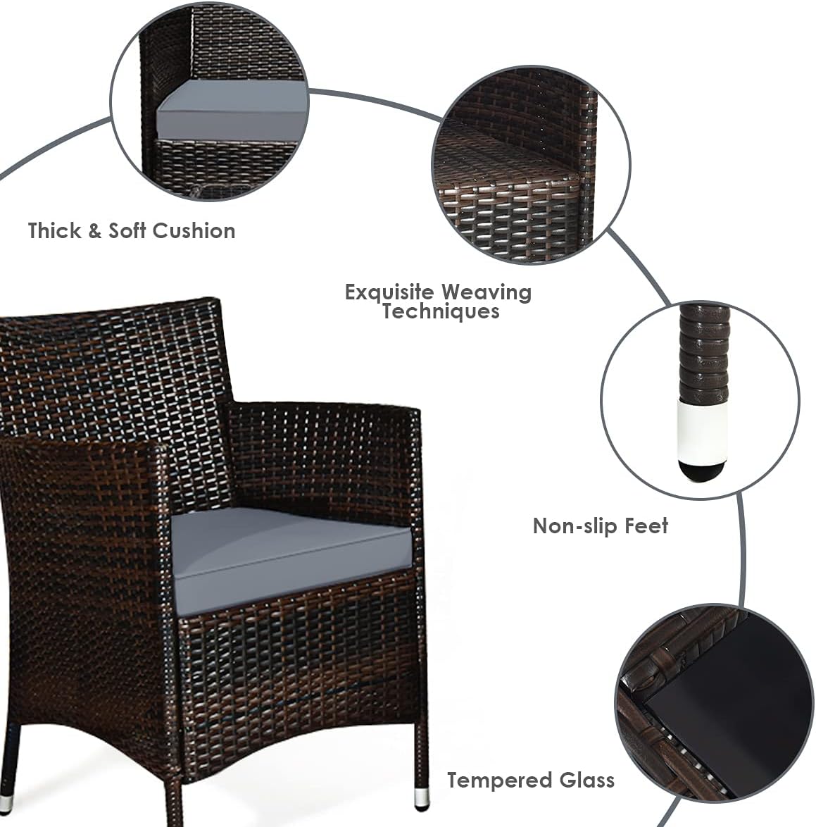 NEW - Goplus 4-Piece Rattan Patio Set, Outdoor/Indoor Wicker Conversation Set for Pool, Backyard, Lawn, Wicker Chairs and Sofa with Soft Cushion, Rattan Furniture with Tempered Glass Coffee Table - Retail $210