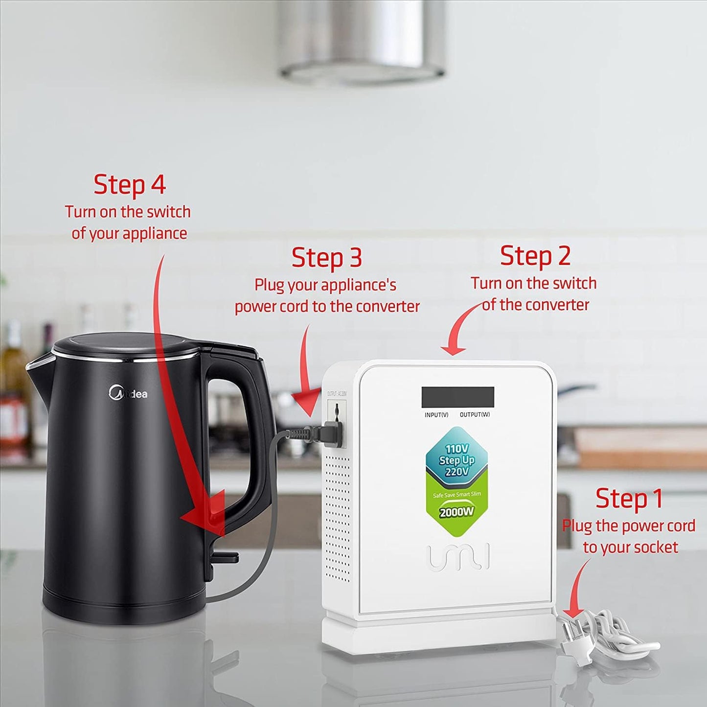 UMI 2000W Step Up Voltage 110v to 220v Converter, Voltage Converter 110v to 220v for Large Capacity Device Up to 4000W, Step Up Converter 110v to 220v with Pure Copper Coils- Transformer 110v to 220v