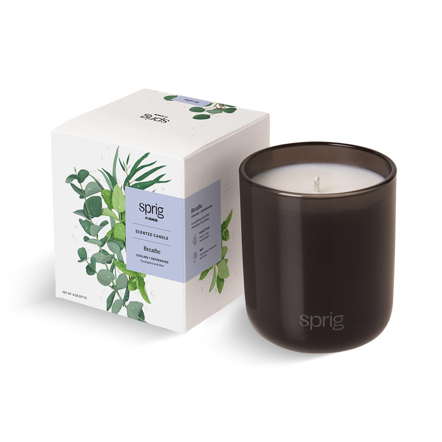 Sprig by Kohler Breathe Aromatherapy Candle with Eucalyptus and Mint, 100% Natural Soy-Coconut Wax, 8 oz