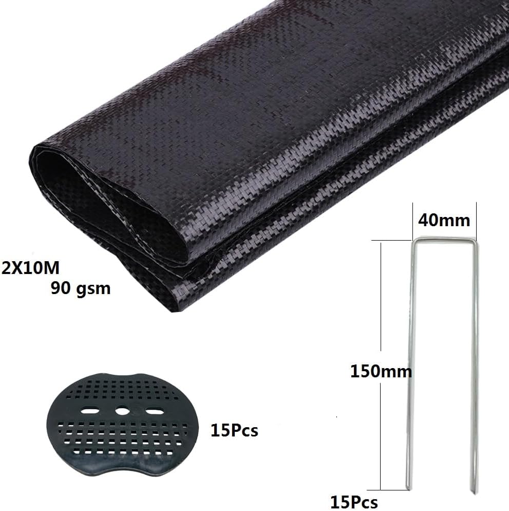 6.6x32.8ft Landscape Fabric Weed Barrier Fabric Heavy Duty,Landscape Fabric with 15 U-Shaped Pins and Gasket for Landscaping, Driveway, Weed Control, Construction, Underlayment-3.2oz