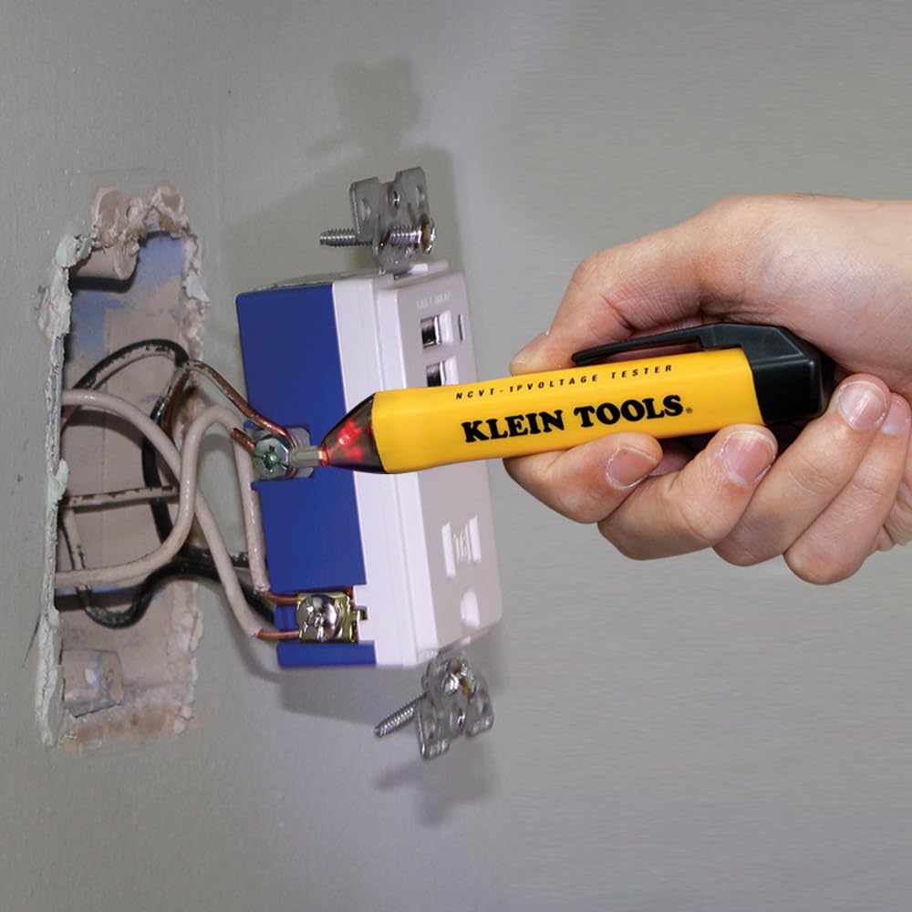 Klein Tools NCVT1P Voltage Tester, Non-Contact Low Voltage Tester Pen, 50V to 1000V AC, Audible and Flashing LED Alarms, Pocket Clip