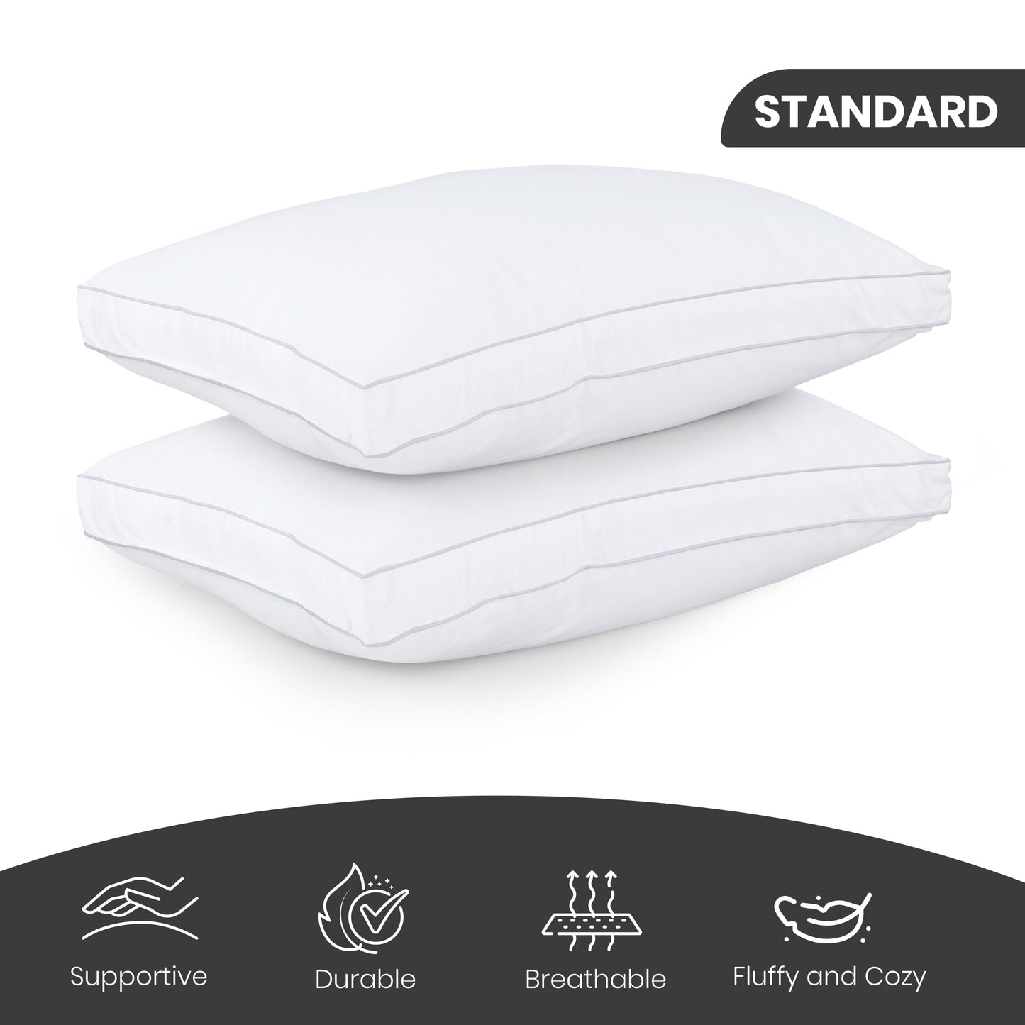 Utopia Bedding Bed Pillows for Sleeping Standard Size (White), Set of 2, Soft & Fluffy Pillow with Down Alternative Filling, Cooling, Hotel Quality, Gusseted Pillow for Back, Stomach or Side Sleepers