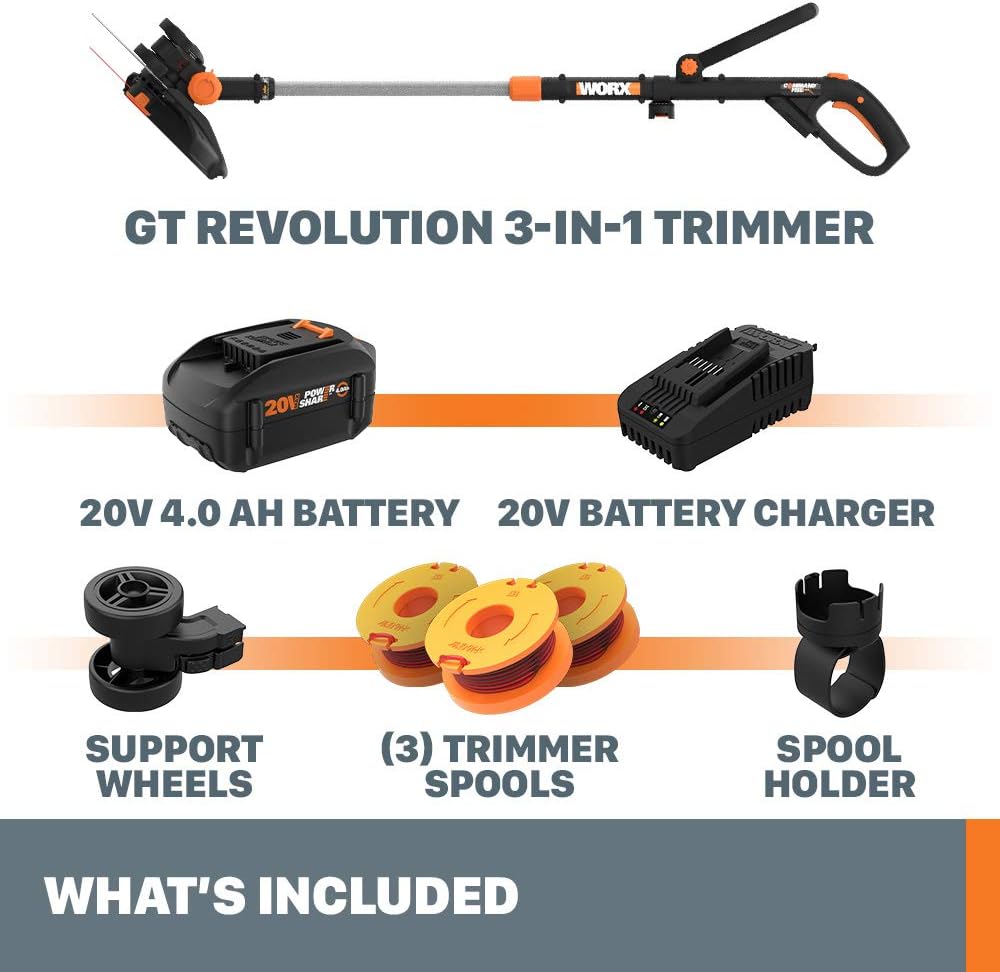 NEW - Worx GT Revolution 20V 12" String Trimmer Grass Trimmer/Edger/Mini-Mower, WG170.3 - Retail $121