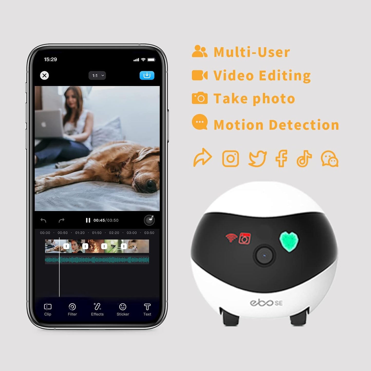 NEW - Enabot Home Security Camera EBO SE: 1080P Indoor Cam Battery-Operated, Auto-Recharge, Night Vision, Wireless Camera for Pet/Elderly/Baby, 2-Way Talk, Local Storage, APP Control - Retail $138