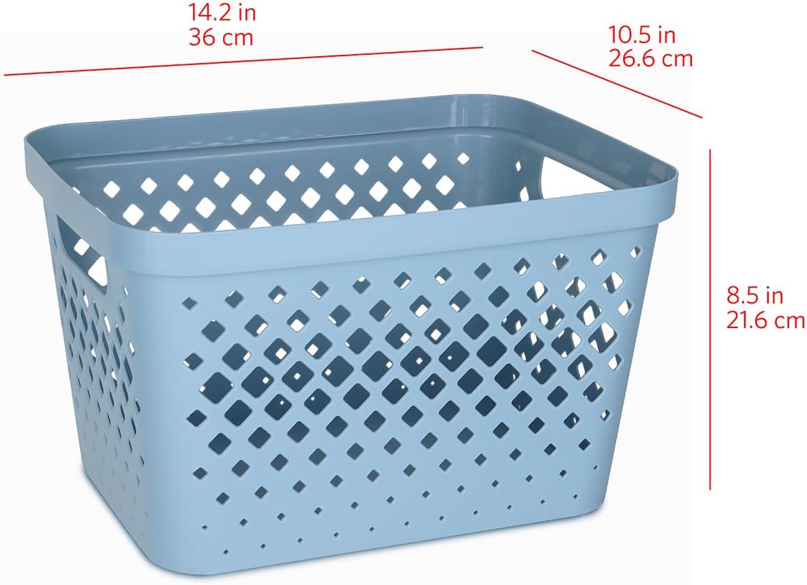 NEW - Glad Plastic Storage Basket Set, Value Pack of 6 | Open Storage Bins for Shelves, Bathroom, Pantry, Closet | Nesting Organizer Boxes with Handles, 4 Gallon, Marina Blue - Retail $38