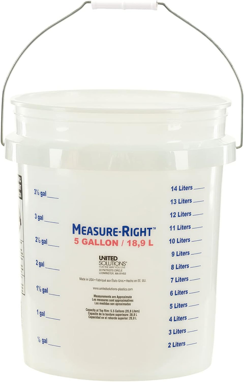 NEW - United Solutions 5 Gallon Measure Right Bucket with Graduated Marking in Gallon and Liters, 2 Pack - Retail $19