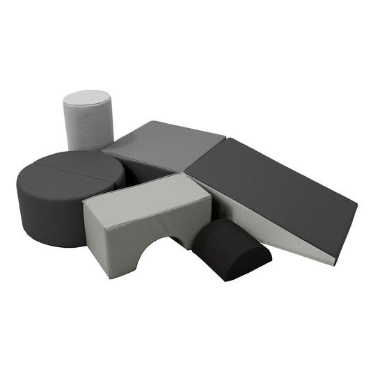 NEW - FDP Playtime and Climb Soft Play Set - 6-Piece Baby Climbing Blocks and Indoor Play Gym - Soft Play Climbing for Toddlers and Infants 10m+ - Gray/Light Gray - Retail $139