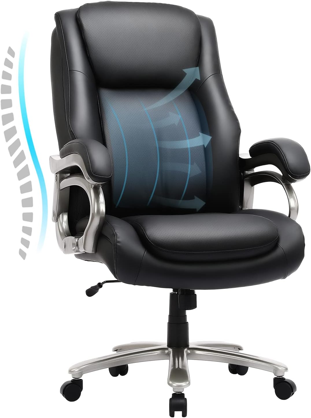 COLAMY Big and Tall Office Chair 400lbs Wide Seat- High Back PU Leather Executive Computer Desk Chair for Heavy People, Large Office Chair with Heavy Duty Metal Base and Ergonomic Back Support- Black - Retail $179