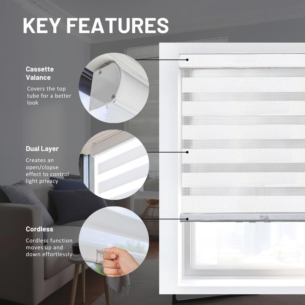 CHICOLOGY 68x72 Zebra Blinds, Roller Window Shades, Blinds for Windows, Roller Shades for Windows, Window Shades for Home, Window Shades, Pull Down Shades for Windows, 68" W X 72" H, Basic Arctic - Retail $104