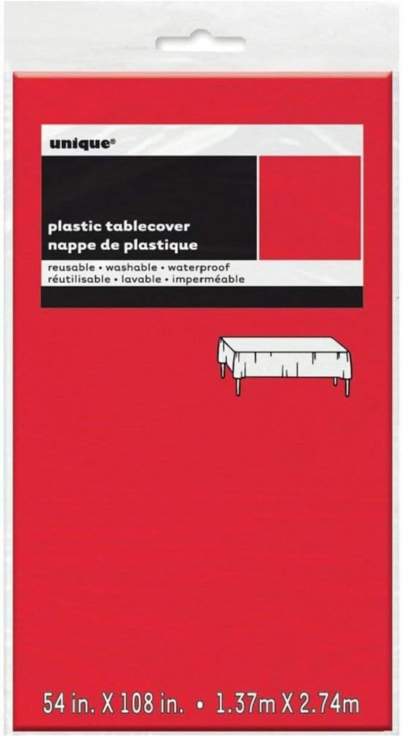 Red Solid Rectangular Plastic Table Cover (54" x 108") 1 Count - Elegant Design & Premium Quality, Ideal For Parties, Events & Everyday Use