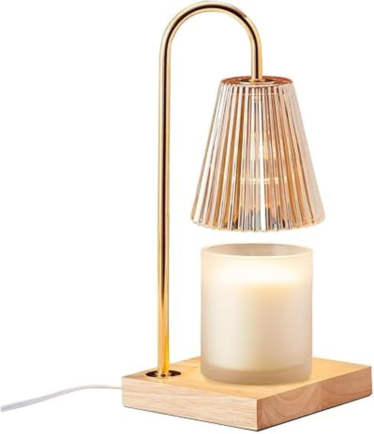 Mikasa Electric Candle Warmer with Glass Shade and Wood Base - Candle Lamp Warmer with Amber Accents - Fits 4 Inch Diameter 5 Inch Tall Candles - Flameless Wax Melter for Home Decor