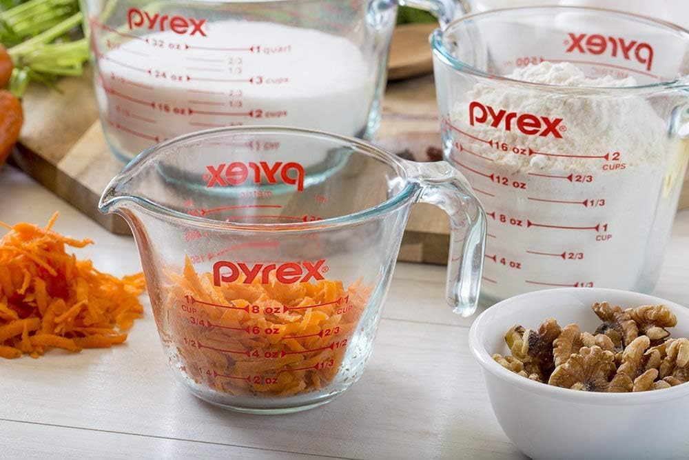 Pyrex Essentials (3-Pack) Glass Measuring Cups Set, (1, 2 & 4 Cup)