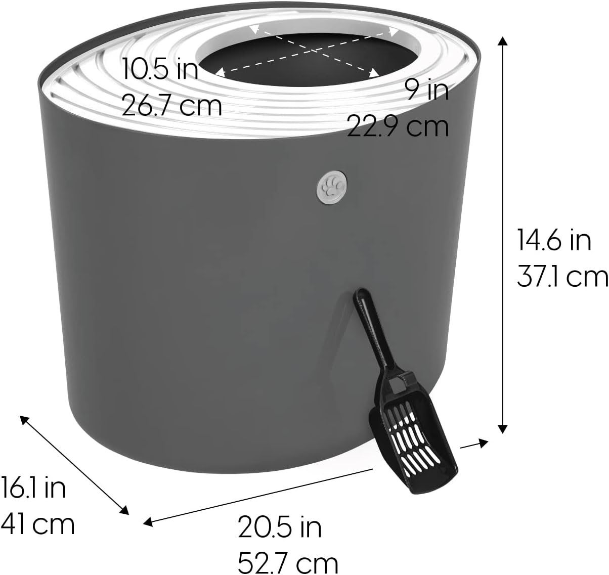 NEW - IRIS Top Entry Cat Litter Box, Large, Dark Gray/White - Retail $34