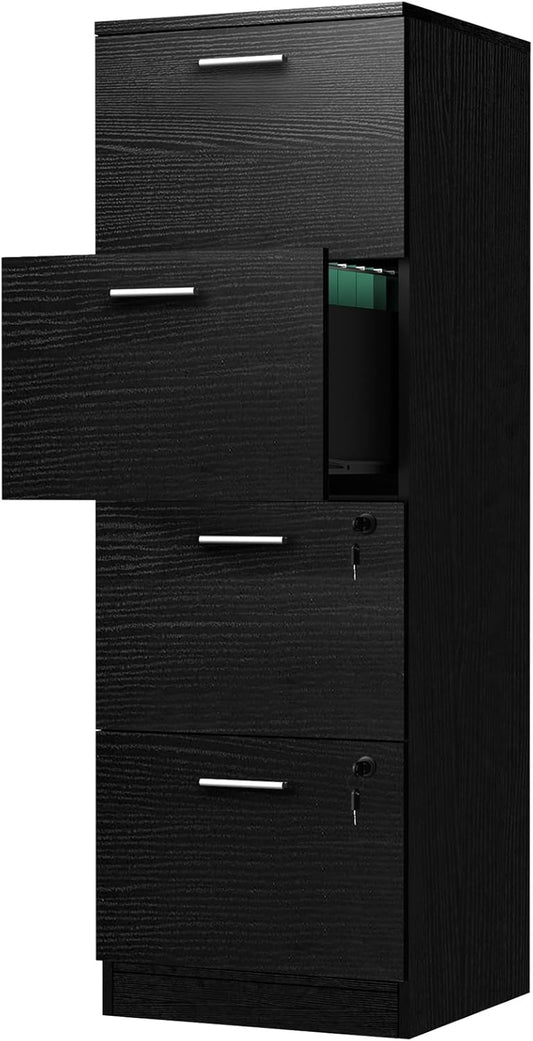 NEW - YITAHOME 4-Drawer File Cabinet with Lock, 15.86in Deep Vertical Filing Cabinet for Letter A4-Sized Files, Need to Assemble, Storage Cabinet for Home Office, Black - Retail $98