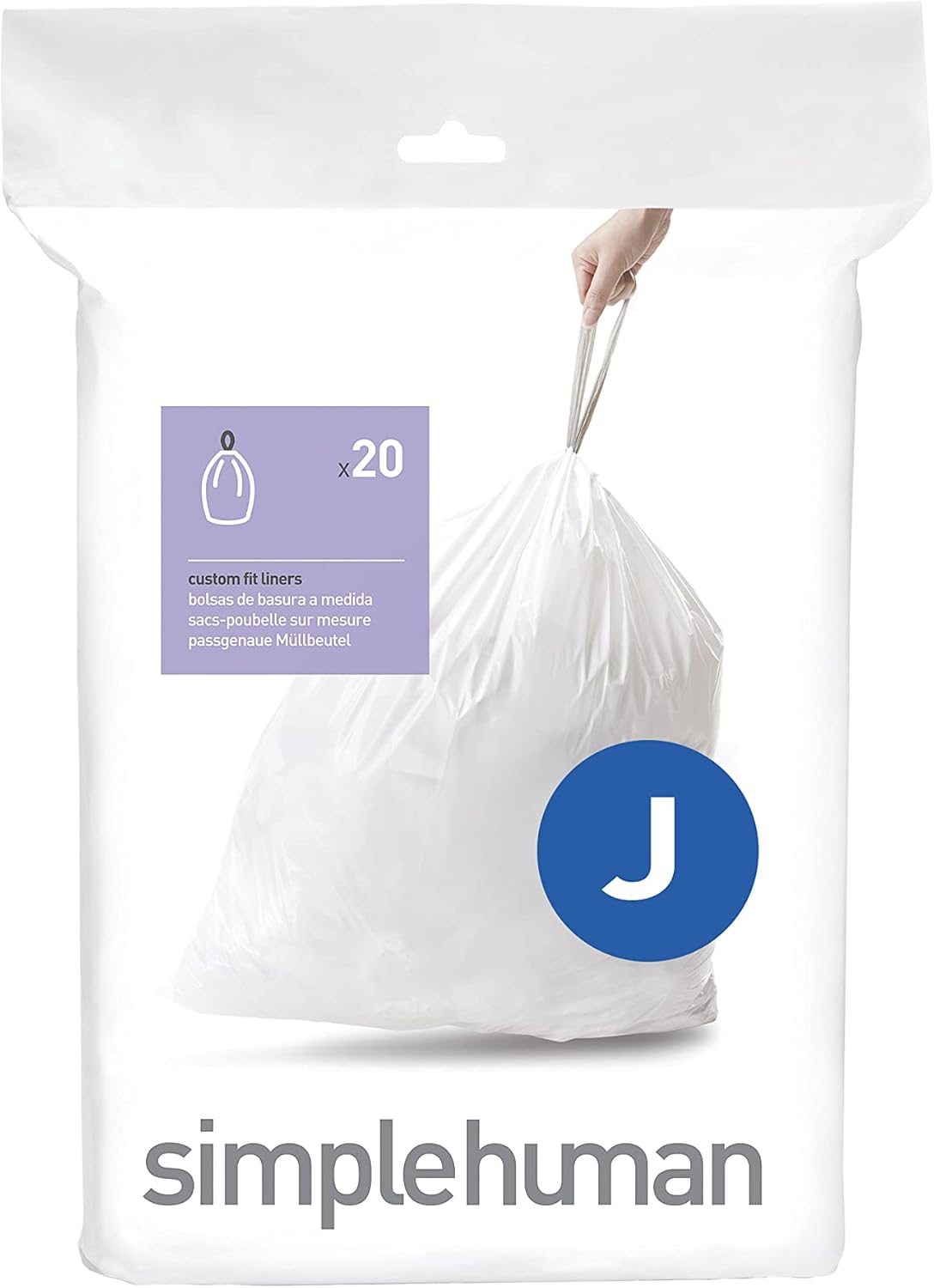 simplehuman Code J Custom Fit Drawstring Trash Bags in Dispenser Packs, 20 Count