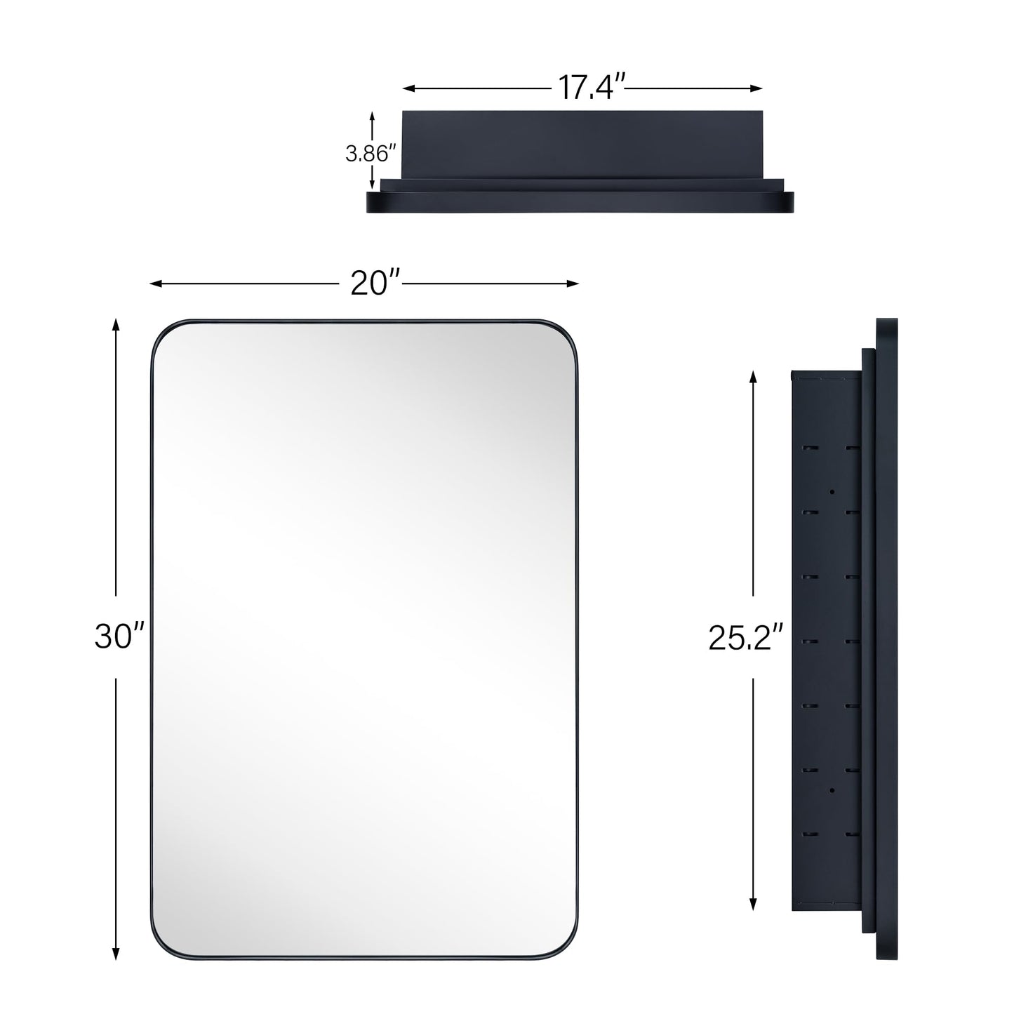 NEW - w/ Only One Shelf - Matt Black Rectangle Recessed Bathroom Medicine Cabinet with Mirror Stainless Steel Metal Framed Rounded Rectangular Bathroom Cabinet with Mirror 20x30''
