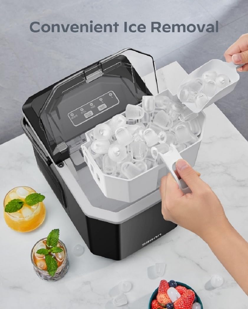 Silonn Ice Maker Countertop, Portable Ice Machine with Carry Handle, Self-Cleaning Ice Makers with Basket and Scoop, 9 Cubes in 6 Mins, 26 lbs per Day, Ideal for Home, Kitchen, Camping, RV - Retail $102