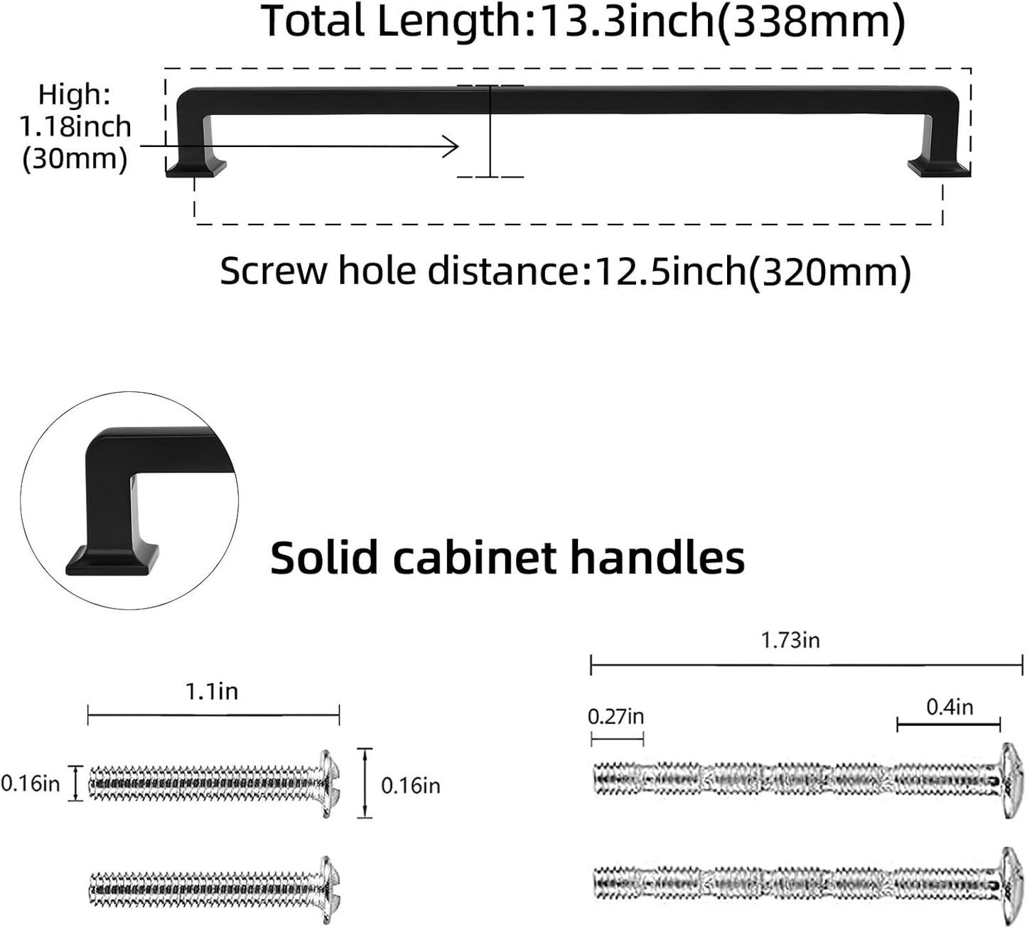 6 Pack Matte Black Kitchen Cabinet Handles - 12-3/5 inch (320mm) Black Drawer Pulls
