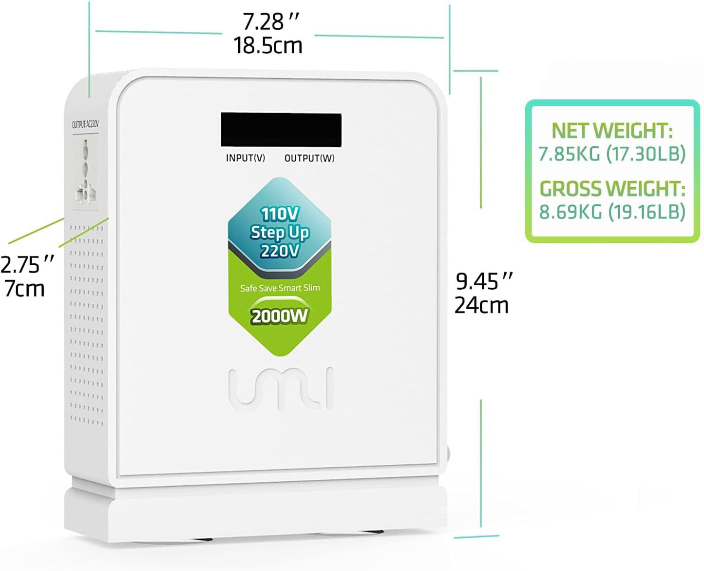 UMI 2000W Step Up Voltage 110v to 220v Converter, Voltage Converter 110v to 220v for Large Capacity Device Up to 4000W, Step Up Converter 110v to 220v with Pure Copper Coils- Transformer 110v to 220v