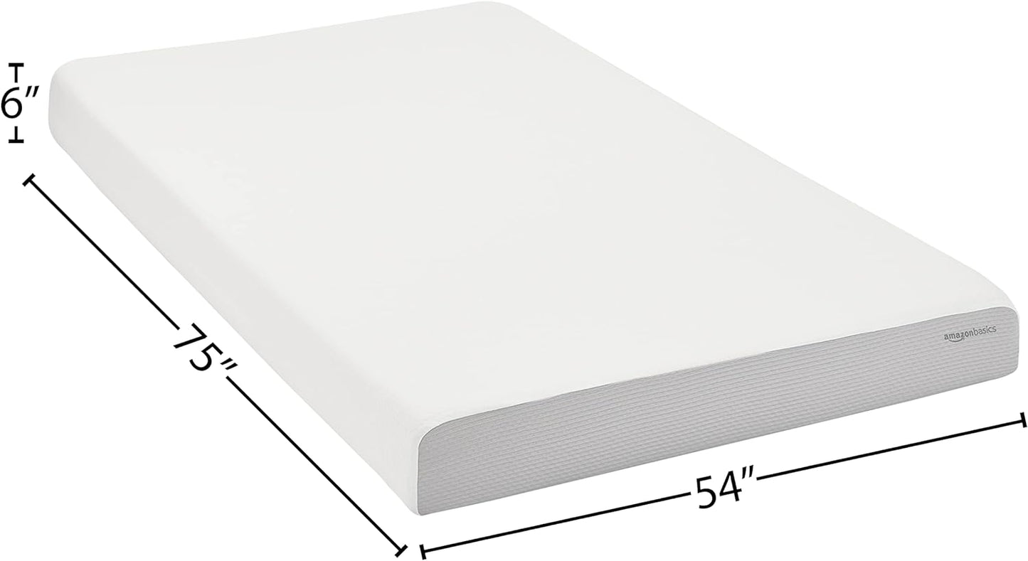 NEW - Amazon Basics Memory Foam Mattress, Soft Plush Feel, 6 Inch, Full, White/Grey - Retail $147