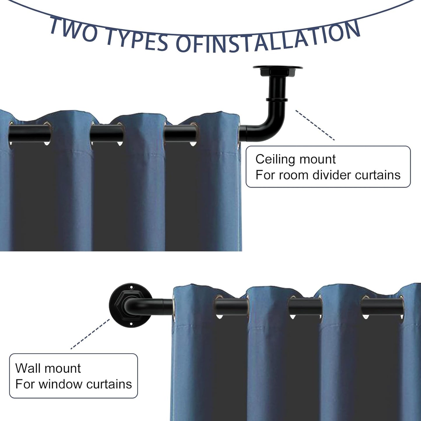 Curtain Rods for Windows 16 to 144 Inches Adjustable Blackout Wrap Around 1 Inch Diameter Curtain Rod, Black