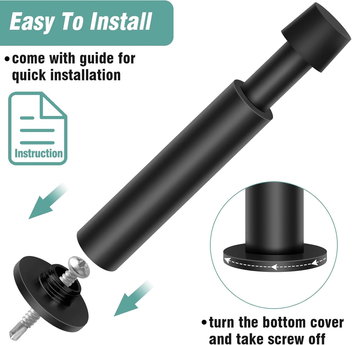 KOLAKO Door Stopper, 8 Pack Black Door Stops, 4.4 Inch Spring Door Stoppers for Bottom of Door with Soft Rubber Tip, Modern Door Stop Bumpers for Wall Protector