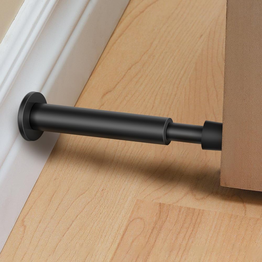 KOLAKO Door Stopper, 8 Pack Black Door Stops, 4.4 Inch Spring Door Stoppers for Bottom of Door with Soft Rubber Tip, Modern Door Stop Bumpers for Wall Protector