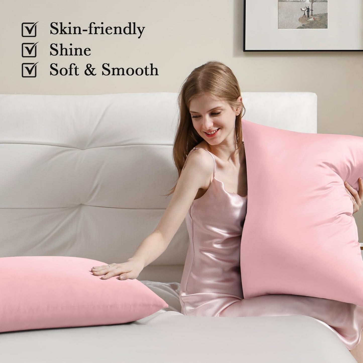 Softhour Silky Pillowcase Premium Satin Pillow Cases with Zipper Closure for Hair and Skin, King Size 20 x 36 Inches, Gifts for Women Men, Pink