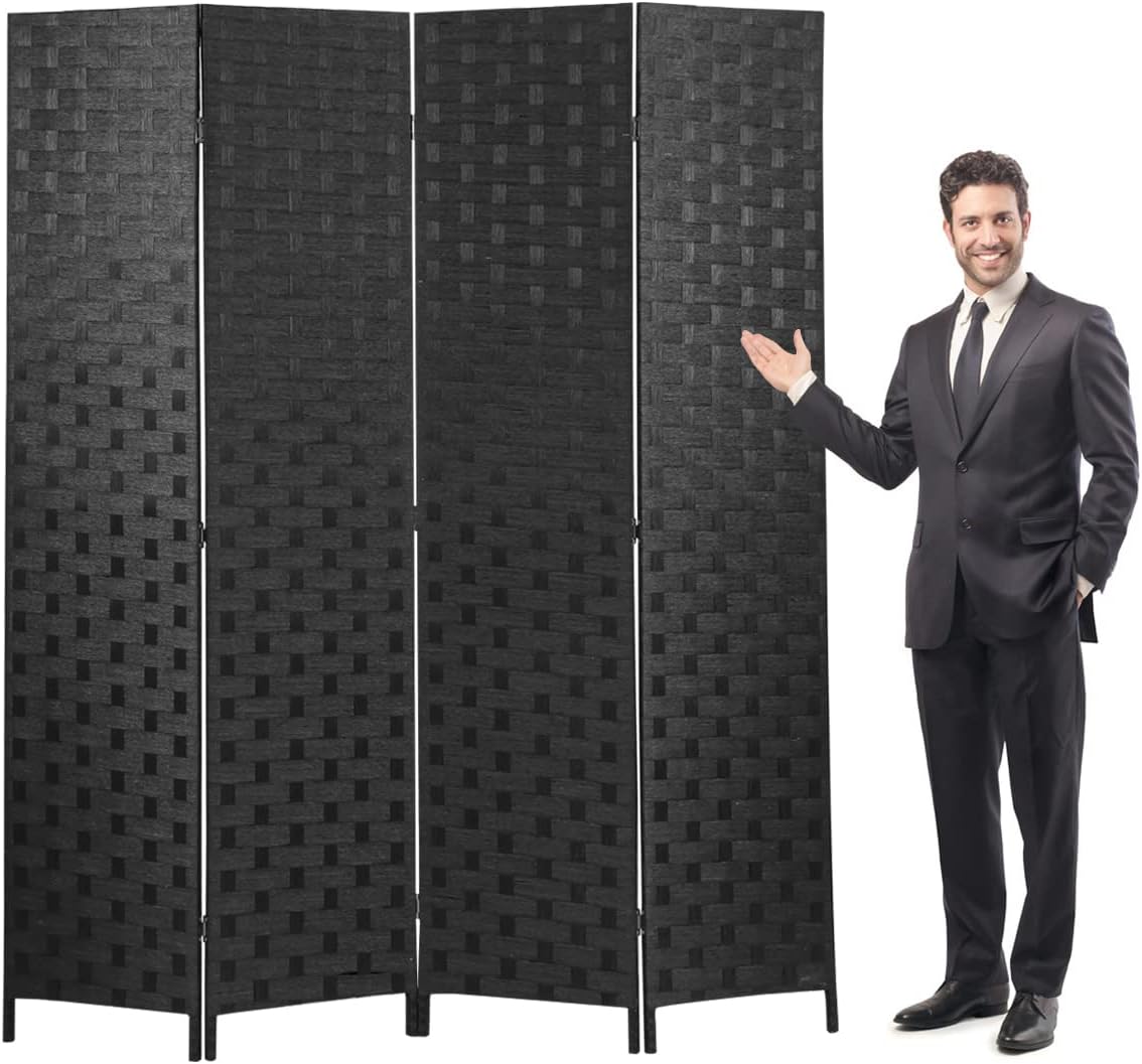 Room Divider 4 Panel 6ft Tall, Wood Folding Room Divider Screens Wood Mesh Hand-Woven, Black, WS180, ‎17.73 x 17.73 x 70.92 inches - Retail $70