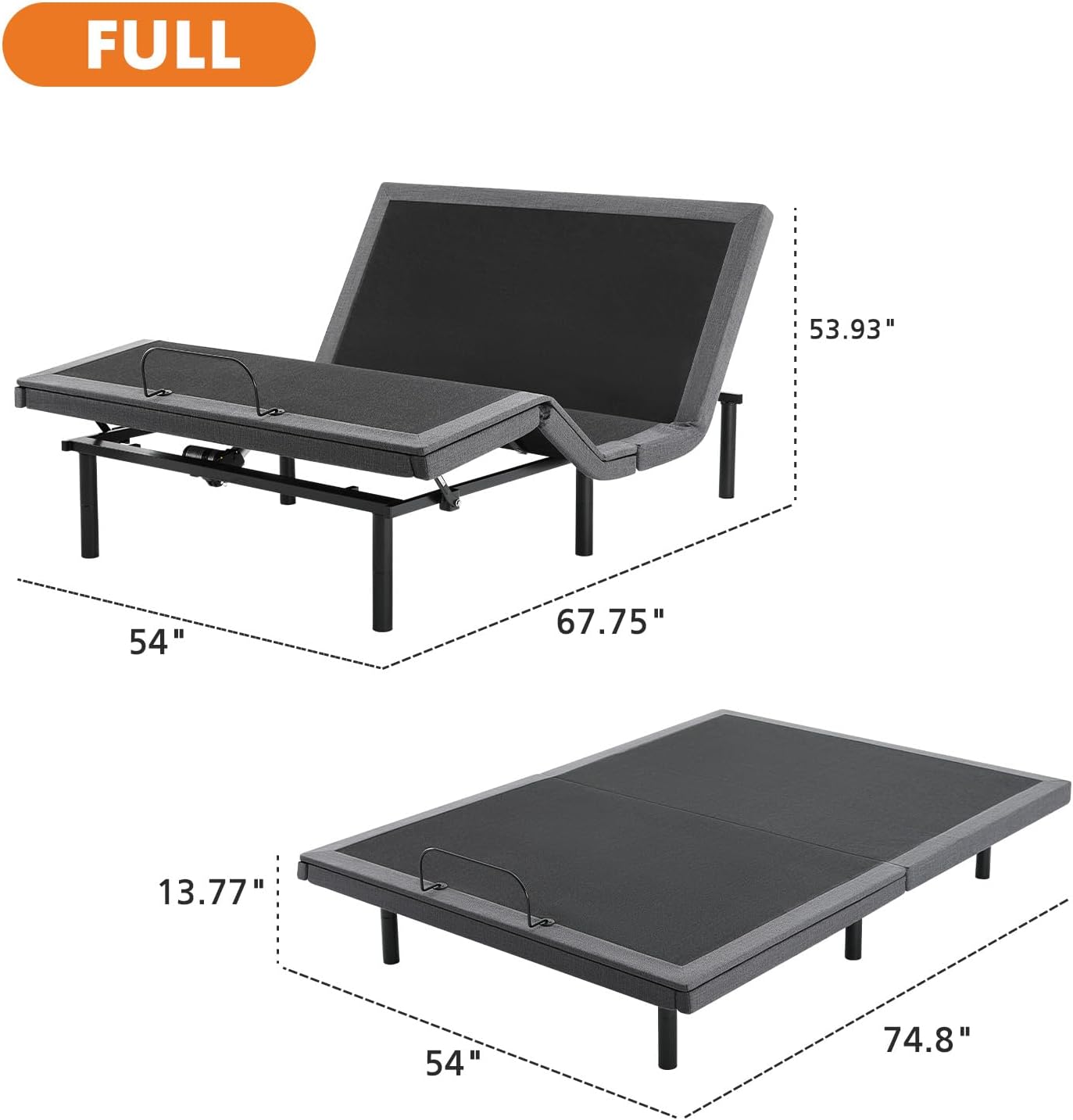 Sweetcrispy Full Adjustable Bed Frame, Ergonomic Electric Bed Base with Wireless Remote and 2 USB Ports, Head and Foot Incline, Zero Gravity Bed, Anti-Snore, Easy Assembly - Retail $370