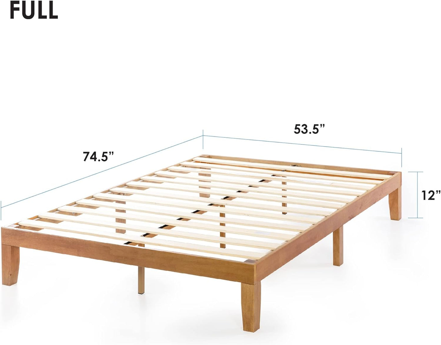 Mellow FULL 12 Inch Naturalista Classic - Solid Wood Platform Bed with Wooden Slats, No Box Spring Needed, Easy Assembly, Full, Natural Pine - Retail $140